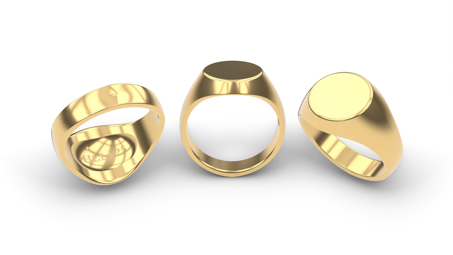 3 PACK 14K GOLD STERLING SILVER 14K GOLD PLATINUM PURE FORM BASIC CIRLCE SIGNET RING DESIGNED AND MANUFACTURED IN LOS ANGELES CALIFORNIA.