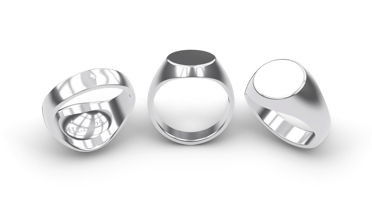 3 PACK PLATINUM STERLING SILVER 14K GOLD PLATINUM PURE FORM BASIC CIRLCE SIGNET RING DESIGNED AND MANUFACTURED IN LOS ANGELES CALIFORNIA.