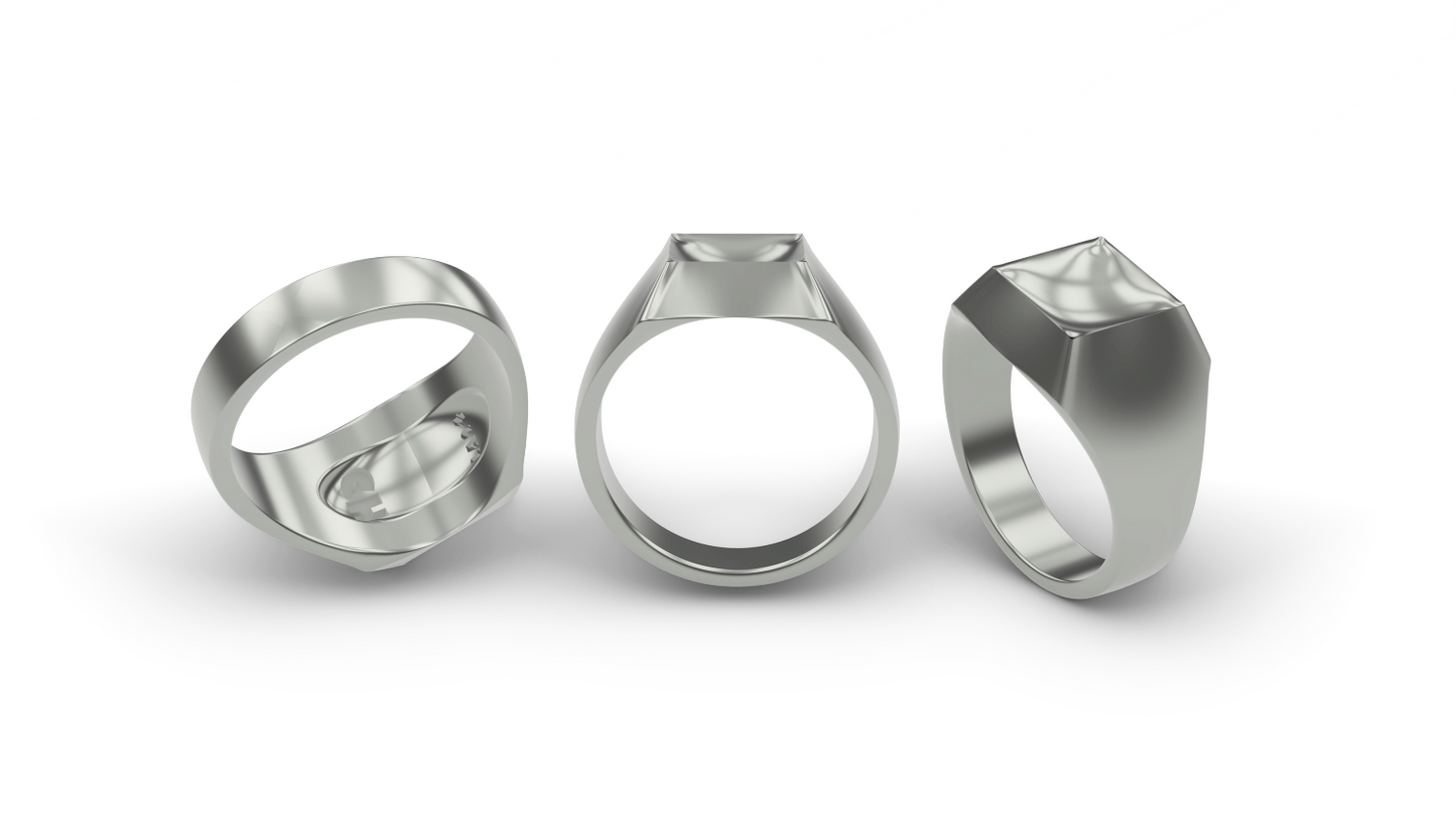 PLATINUM INTROVERTED SQUARE SIGNET RING STERLING SILVER, 14K GOLD, PLATINUM INTROVERTED SQUARE SIGNET RING DESIGNED AND MANUFACTURED IN LOS ANGELES CALIFORNIA.