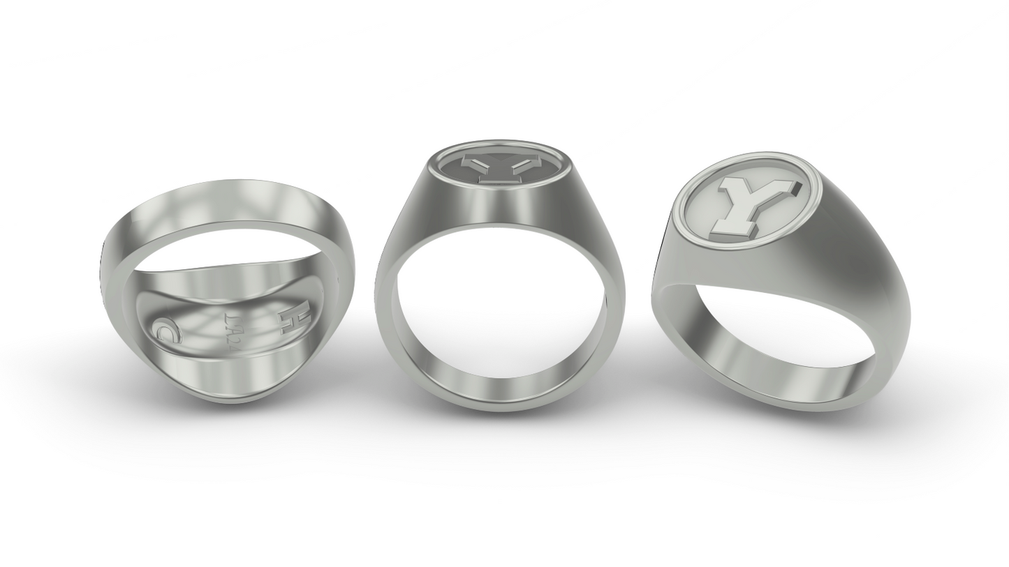 PLATINUM Y CHLA24 STERLING SILVER 14K GOLD PLATINUM SIGNET RINGS BYU "Y" LETTER RING DESIGNED AND MANUFACTURED IN LOS ANGELES CALIFORNIA