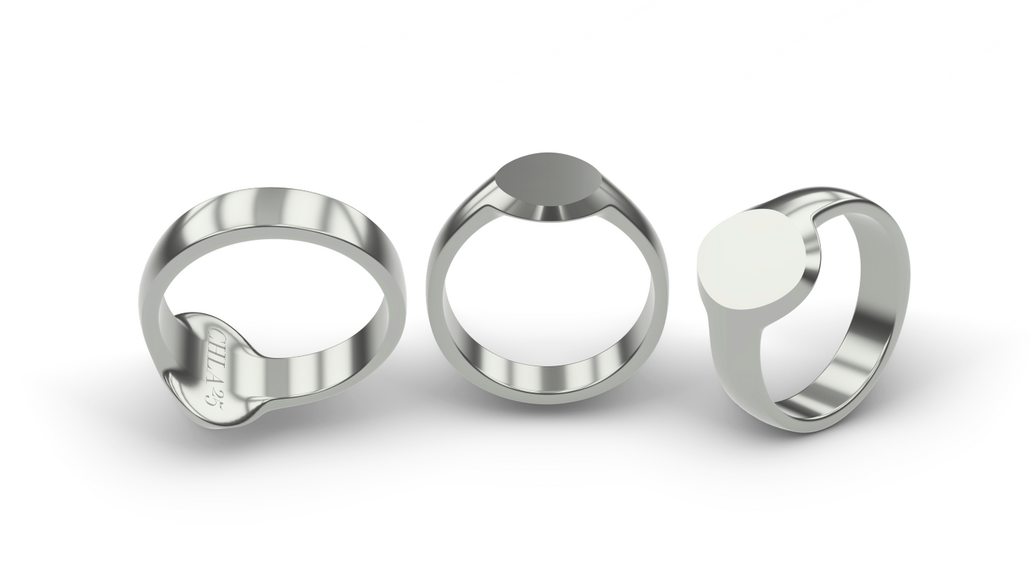 PLATINUM SLIM OVAL PLATINUM, 14K GOLD, STERLING SILVER SLIM OVAL SIGNET RINGS DESIGNED AND MANUFACTURED IN LOS ANGELES CALIFORNIA BY HEINER CHASE YEAR 2025