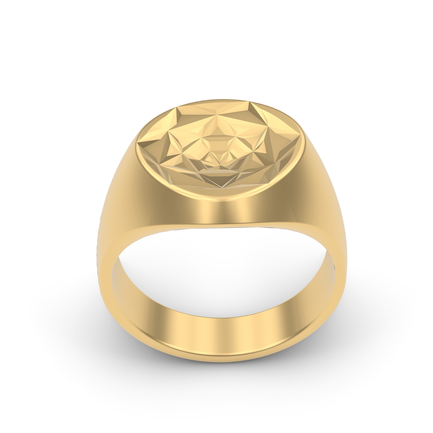 14K GOLD THE PRISM REEVIVE SIGNET RING WITH A CONCAVING GEOMETRIC SHAPE FRONT VIEW 