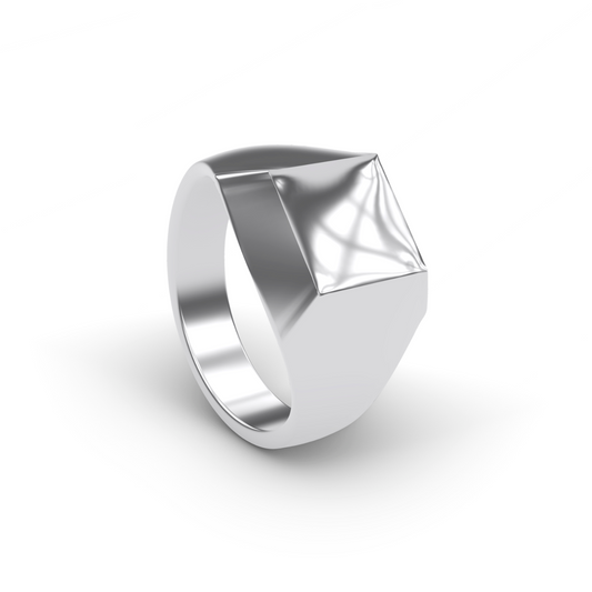 SILVER INTROVERTED SQUARE FRONT VIEW STERLING SILVER, 14K GOLD, PLATINUM INTROVERTED SQUARE SIGNET RING DESIGNED AND MANUFACTURED IN LOS ANGELES CALIFORNIA. 