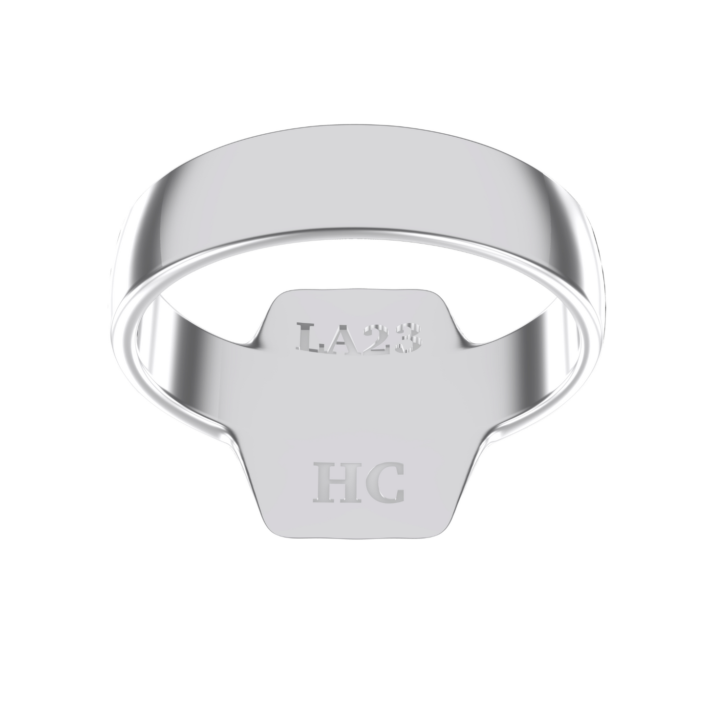 BACK SIDE VIEW SOFT RECTANGLE TRADITIONAL SIGNET RING IN 14K GOLD, STERLING SILVER, AND PLATINUM DESIGNED AND MANUFACTURED IN LOS ANGELES CALIFORNIA 2023