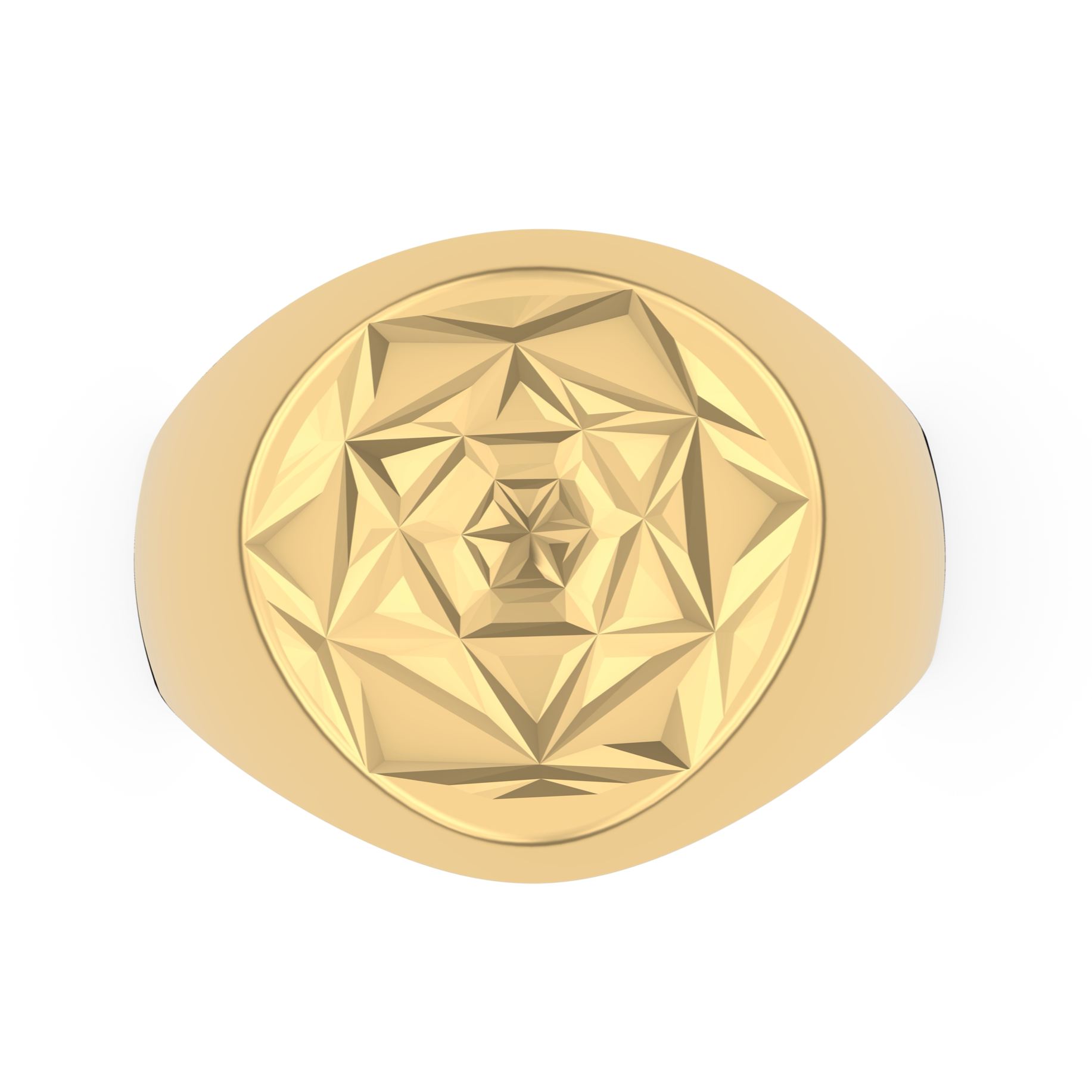 TOP VIEW 14K GOLD THE PRISM REEVIVE SIGNET RING WITH A CONCAVING GEOMETRIC SHAPE