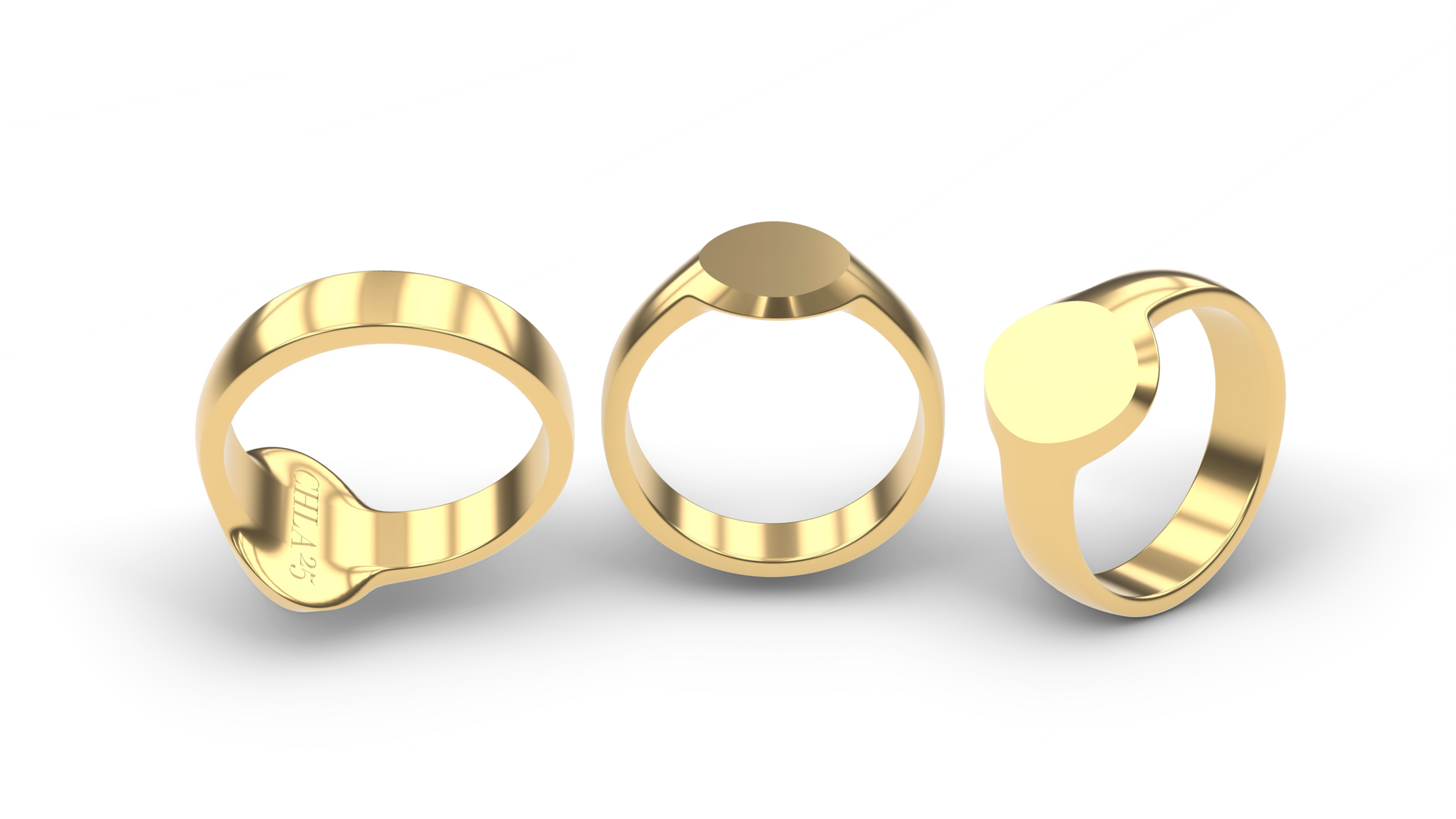 GOLD SLIM OVAL PLATINUM, 14K GOLD, STERLING SILVER SLIM OVAL SIGNET RINGS DESIGNED AND MANUFACTURED IN LOS ANGELES CALIFORNIA BY HEINER CHASE  YEAR 2025